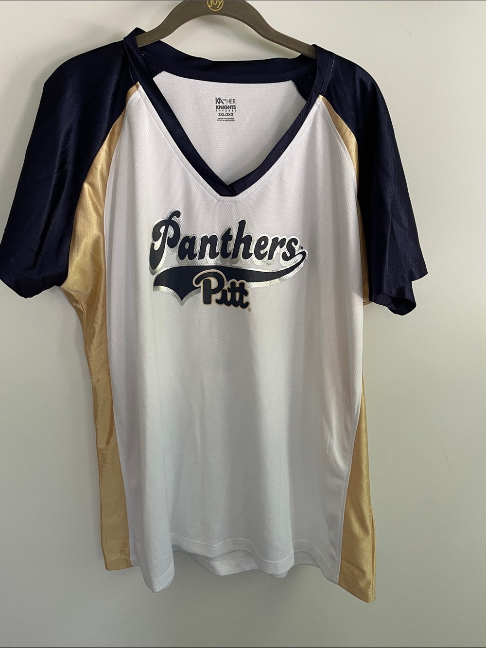 Knights Apparel Panthers Pitt V-Neck Short Sleeve Top - White, Navy, Gold